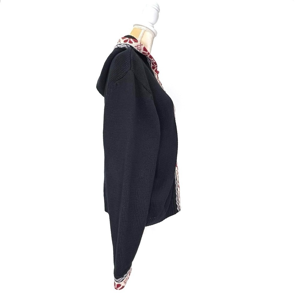 Woolrich Sweater Womens Size XL Ramie & Cotton Hooded Zip Front Black Red Blue - Picture 3 of 7